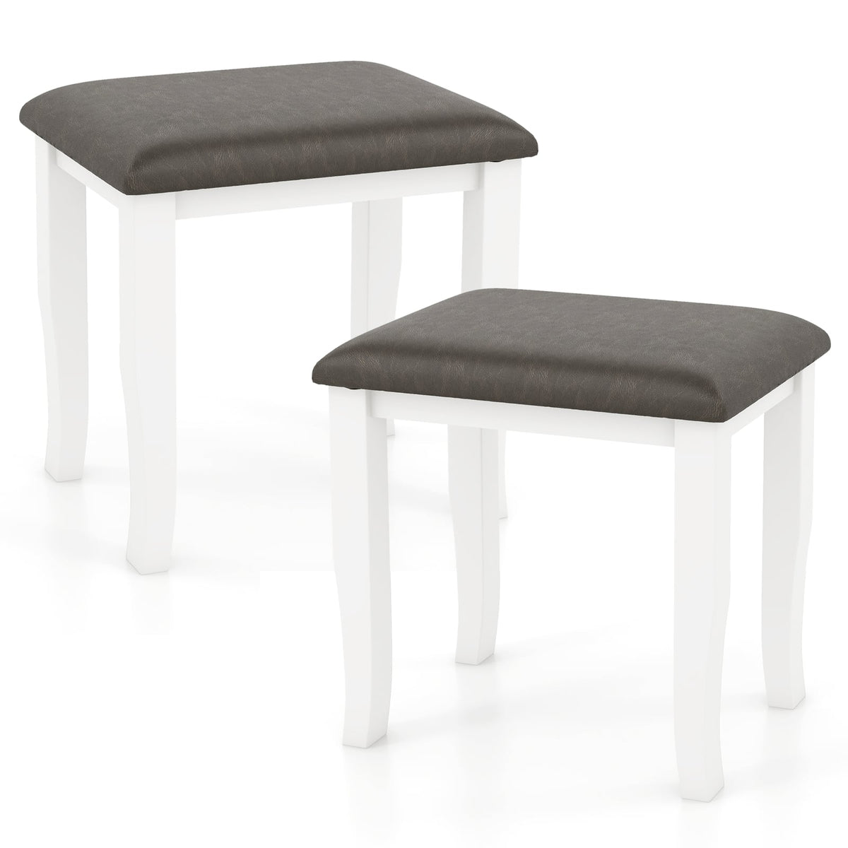 Faux Leather Vanity Stool Chair Set of 2 for Makeup Room and Living Room-Gray and White-Ottomans-DECOROLALA