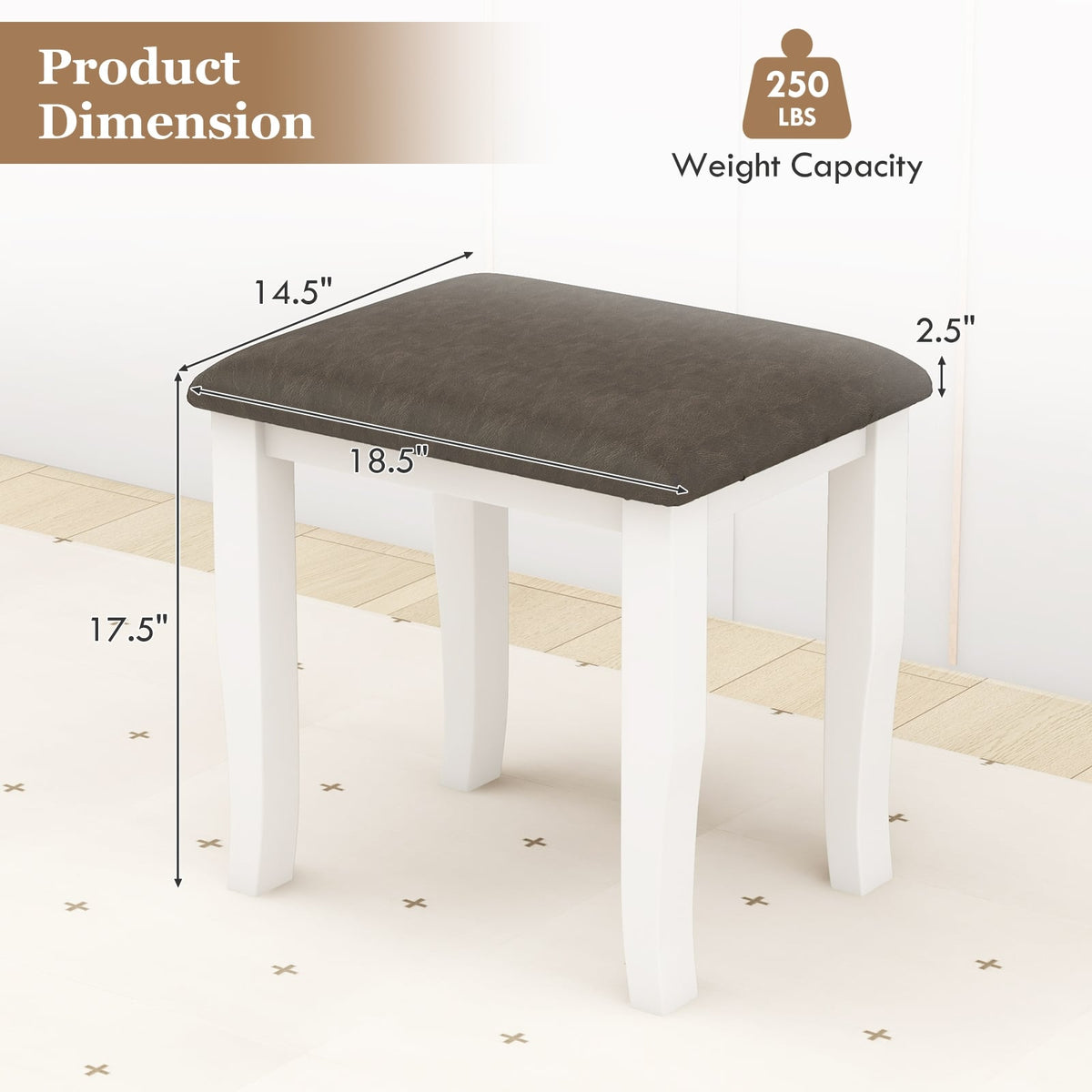 Faux Leather Vanity Stool Chair Set of 2 for Makeup Room and Living Room-Gray and White-Ottomans-DECOROLALA