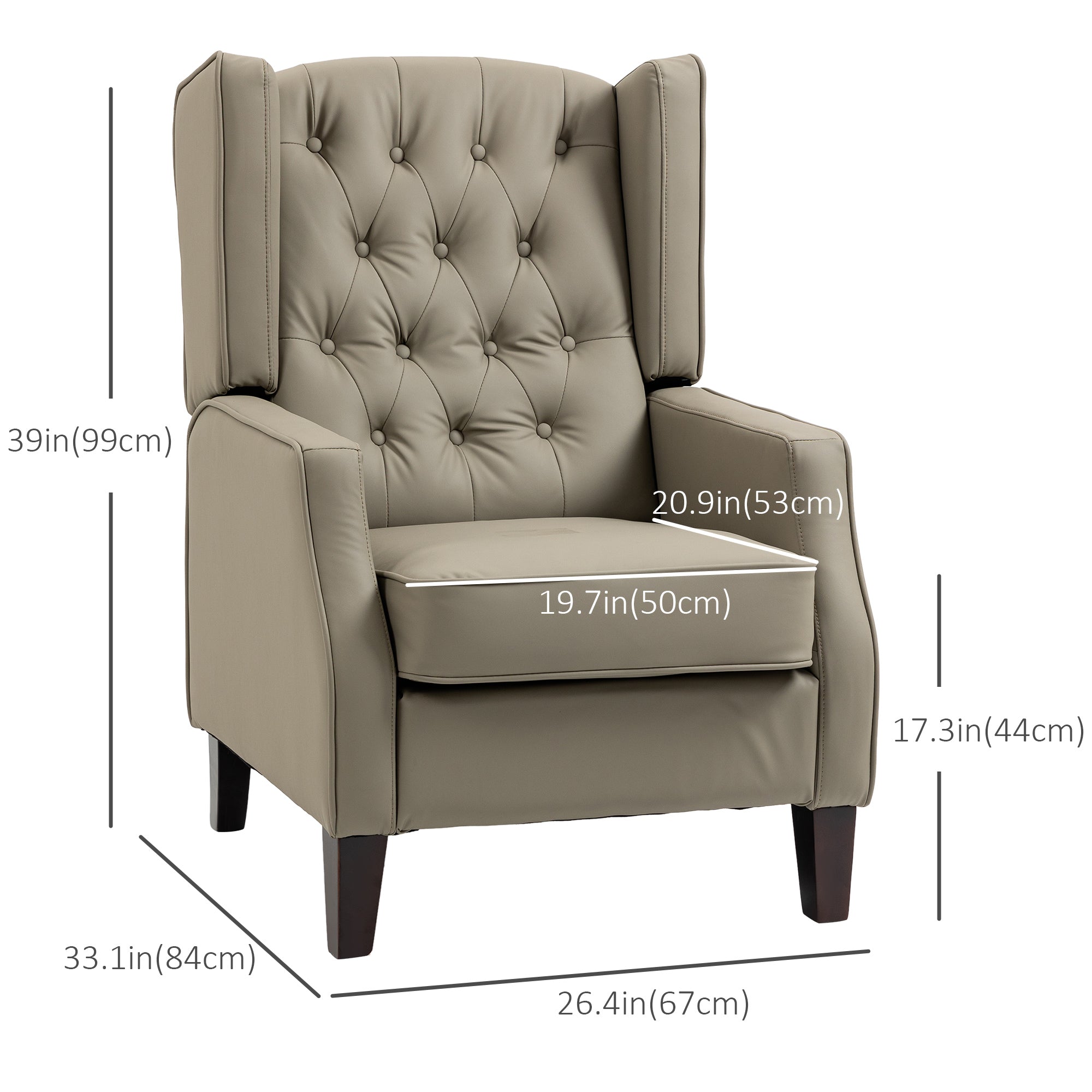 Faux Leather Wingback Accent Chair - Khaki Tufted-DECOROLALA