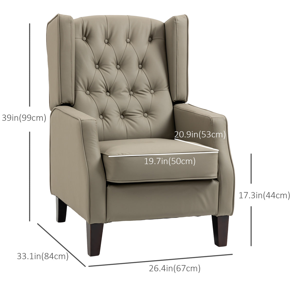 Faux Leather Wingback Accent Chair - Khaki Tufted-DECOROLALA