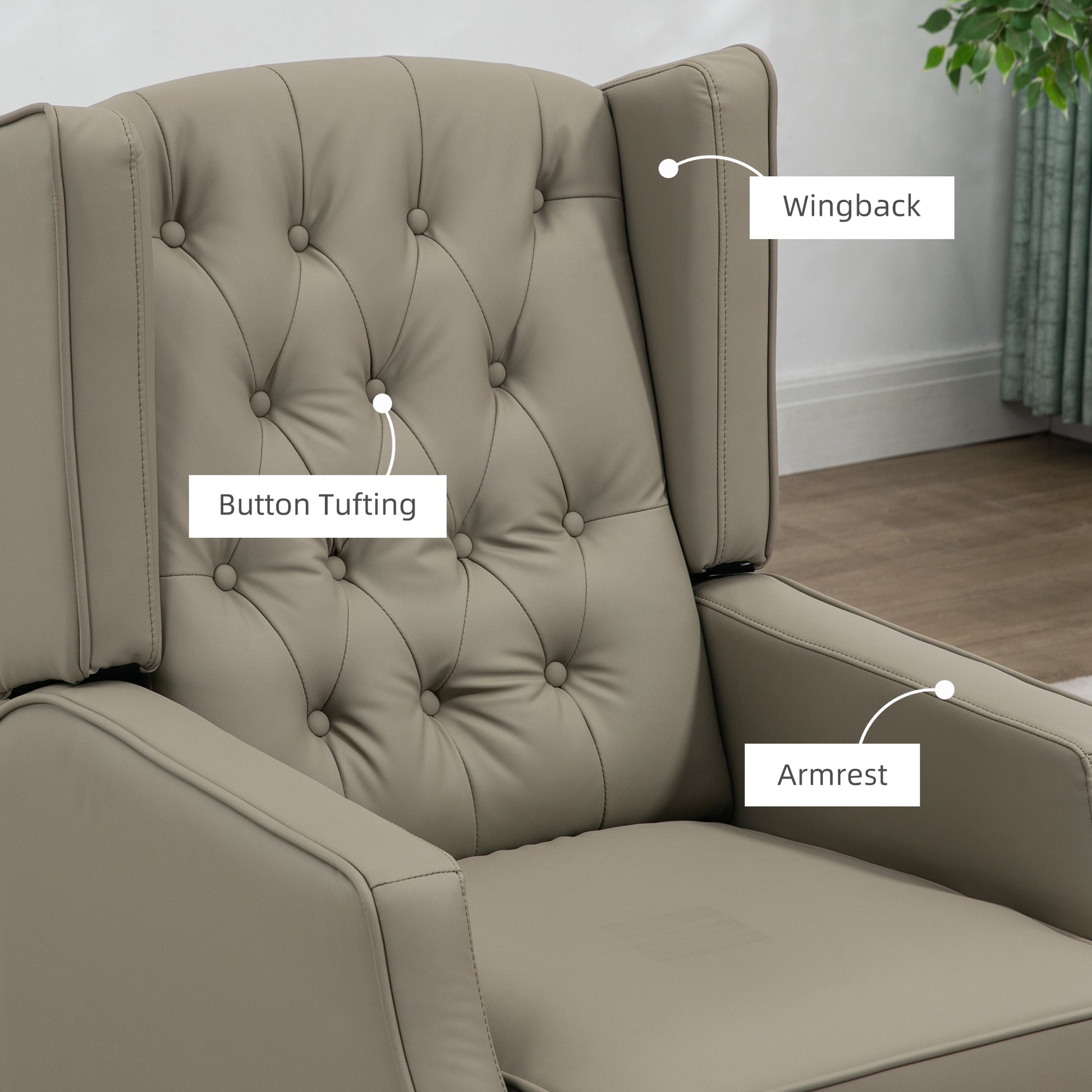 Faux Leather Wingback Accent Chair - Khaki Tufted-DECOROLALA