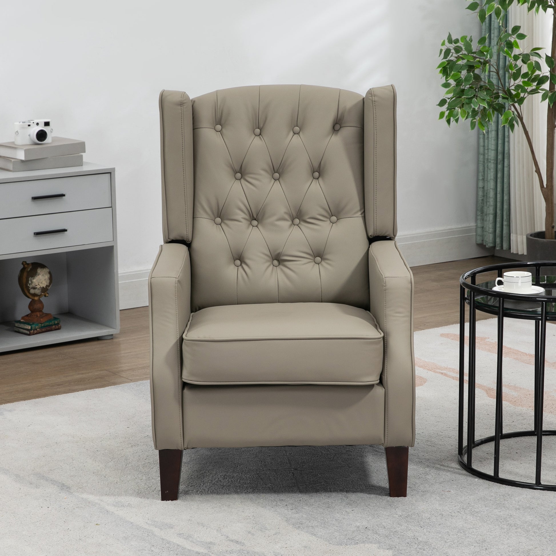 Faux Leather Wingback Accent Chair - Khaki Tufted-DECOROLALA