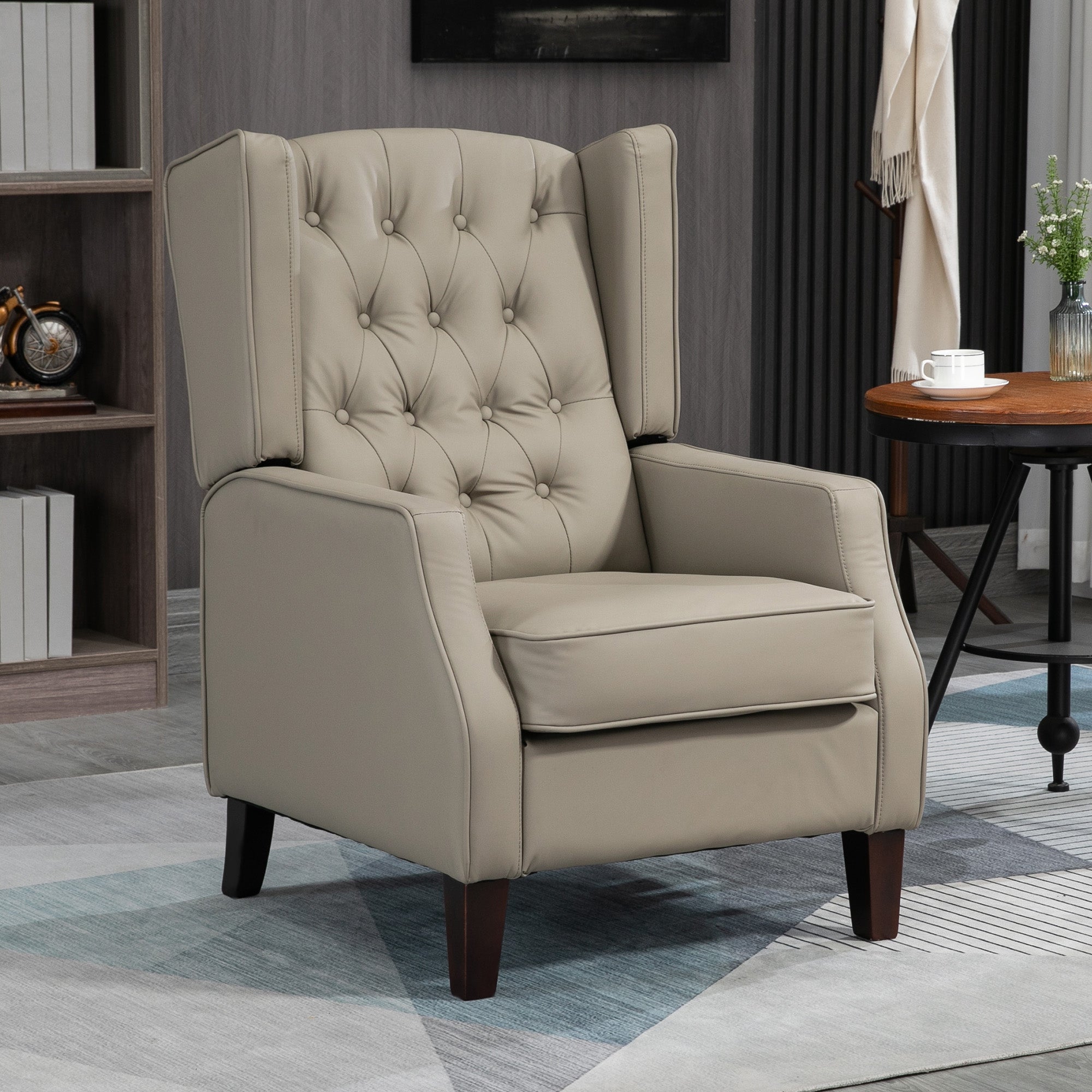 Faux Leather Wingback Accent Chair - Khaki Tufted-DECOROLALA