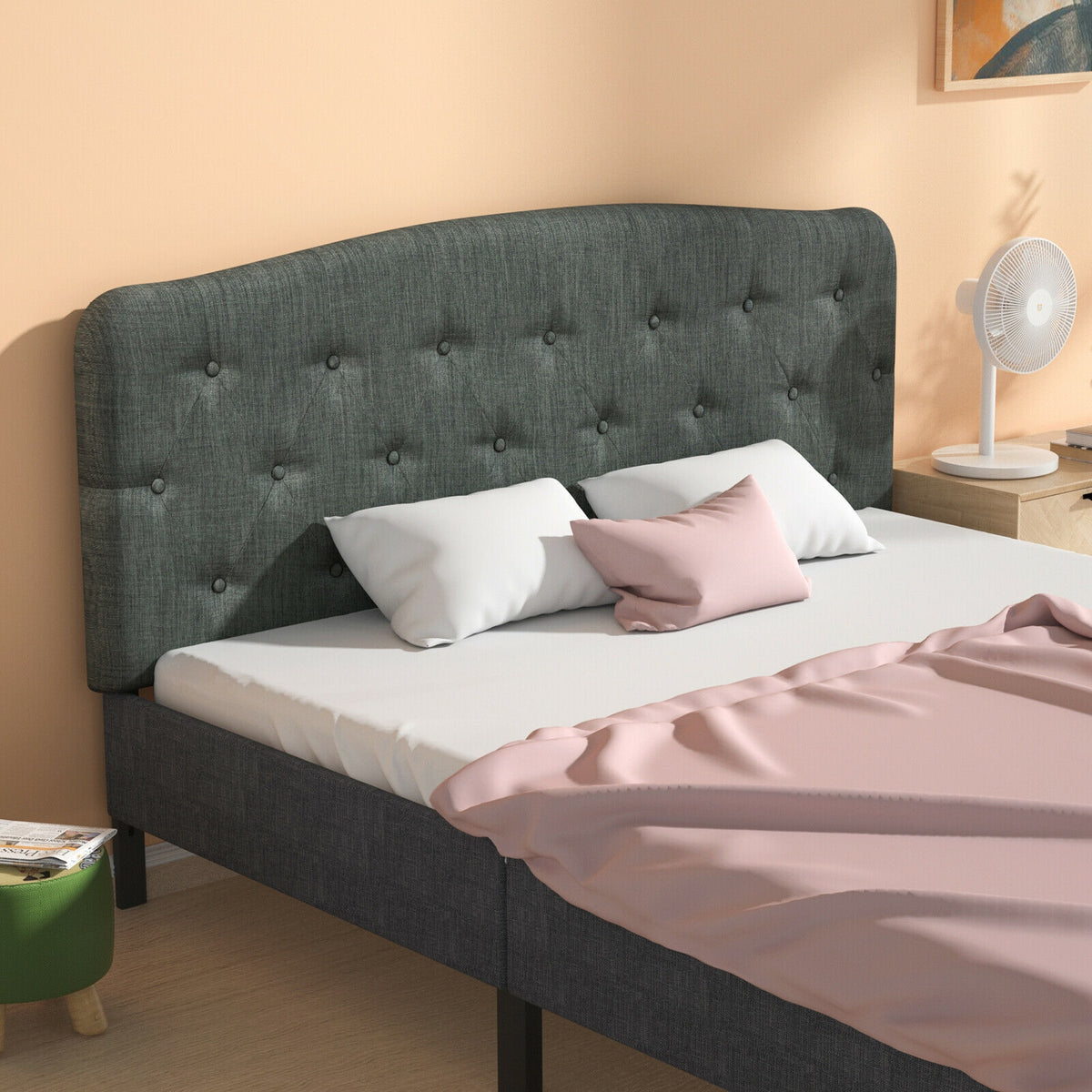 Faux Linen Headboard with Adjustable Heights-Dark Gray-Headboards-DECOROLALA