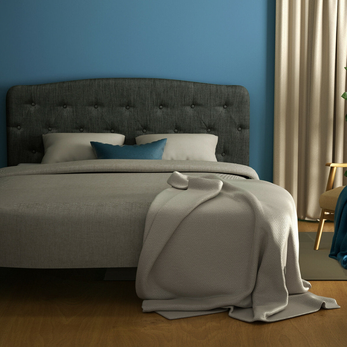 Faux Linen Headboard with Adjustable Heights-Dark Gray-Headboards-DECOROLALA