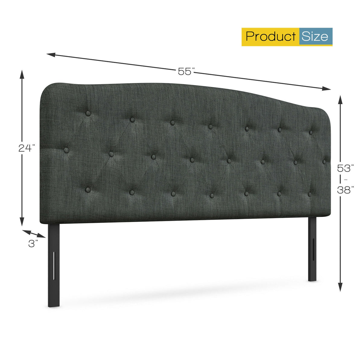 Faux Linen Headboard with Adjustable Heights-Dark Gray-Headboards-DECOROLALA
