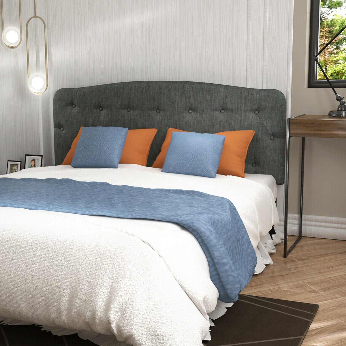 Faux Linen Headboard with Adjustable Heights-Dark Gray-Headboards-DECOROLALA