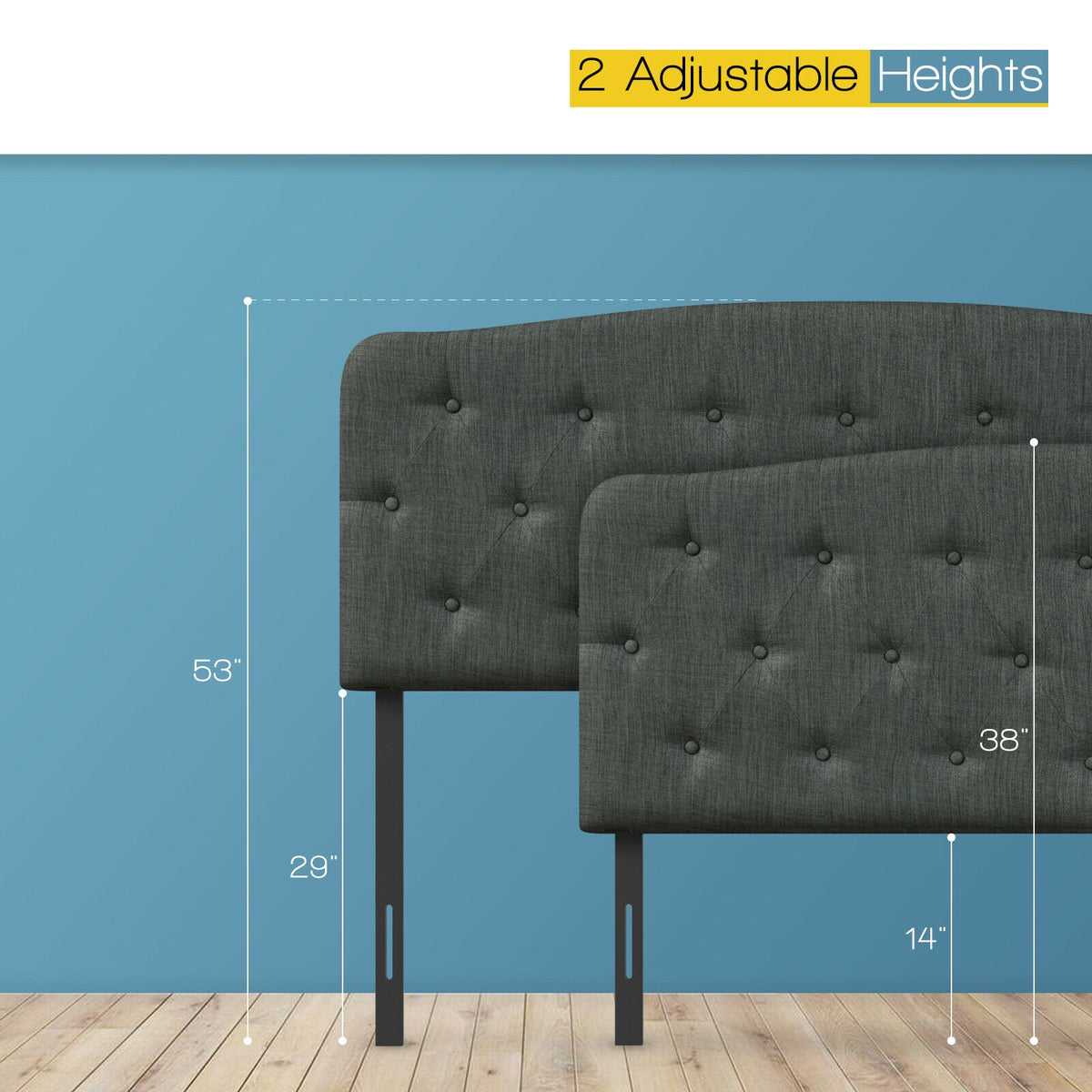 Faux Linen Headboard with Adjustable Heights-Dark Gray-Headboards-DECOROLALA