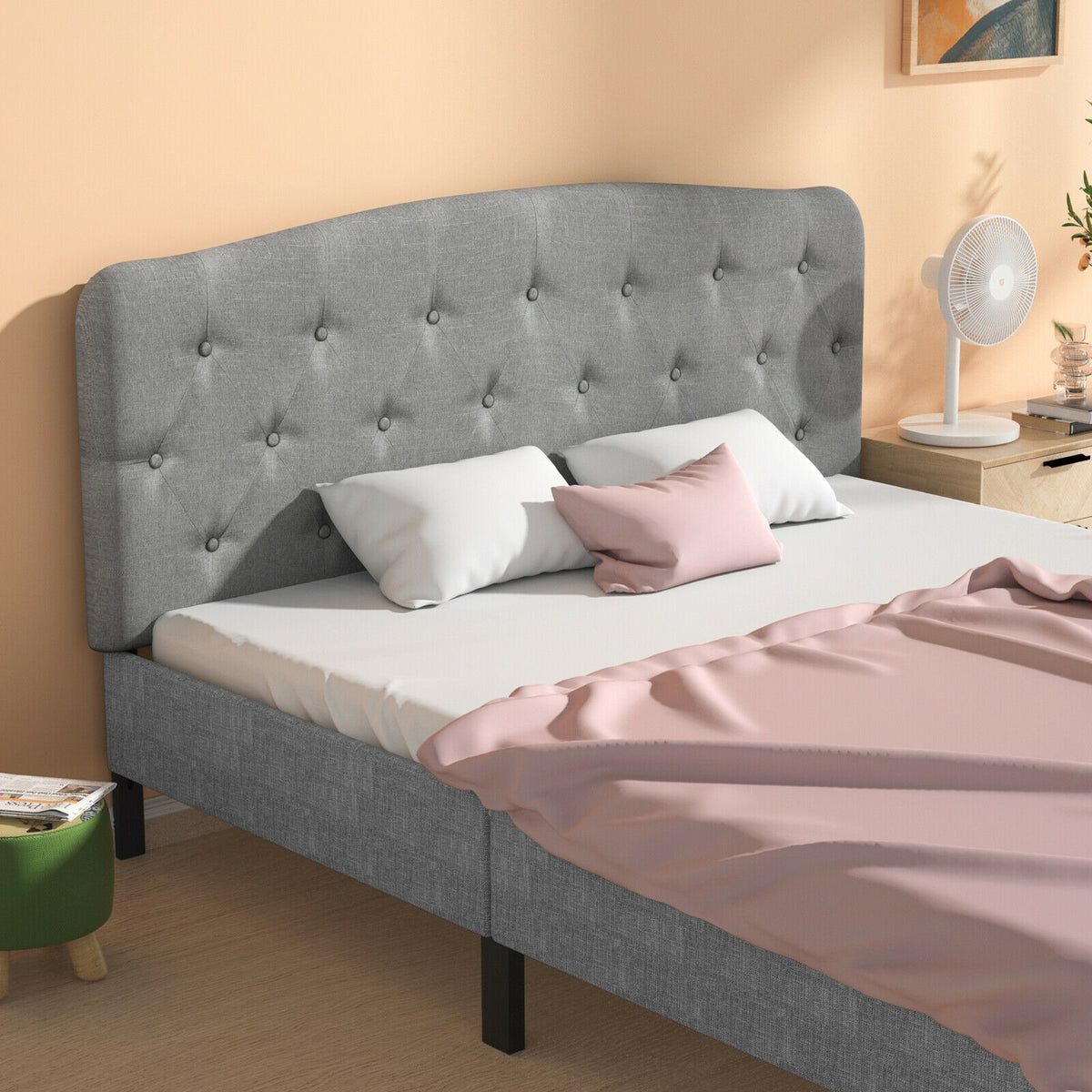 Faux Linen Headboard with Adjustable Heights-Light Gray-Headboards-DECOROLALA
