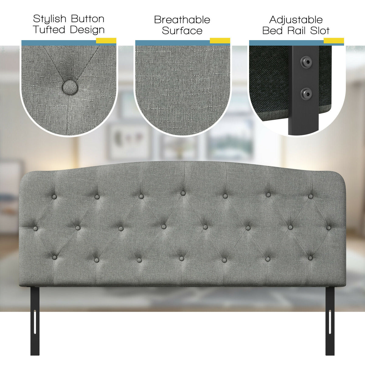 Faux Linen Headboard with Adjustable Heights-Light Gray-Headboards-DECOROLALA
