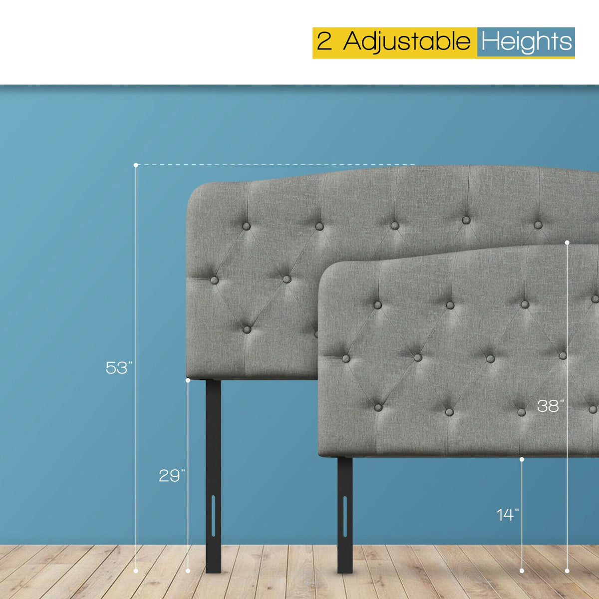 Faux Linen Headboard with Adjustable Heights-Light Gray-Headboards-DECOROLALA