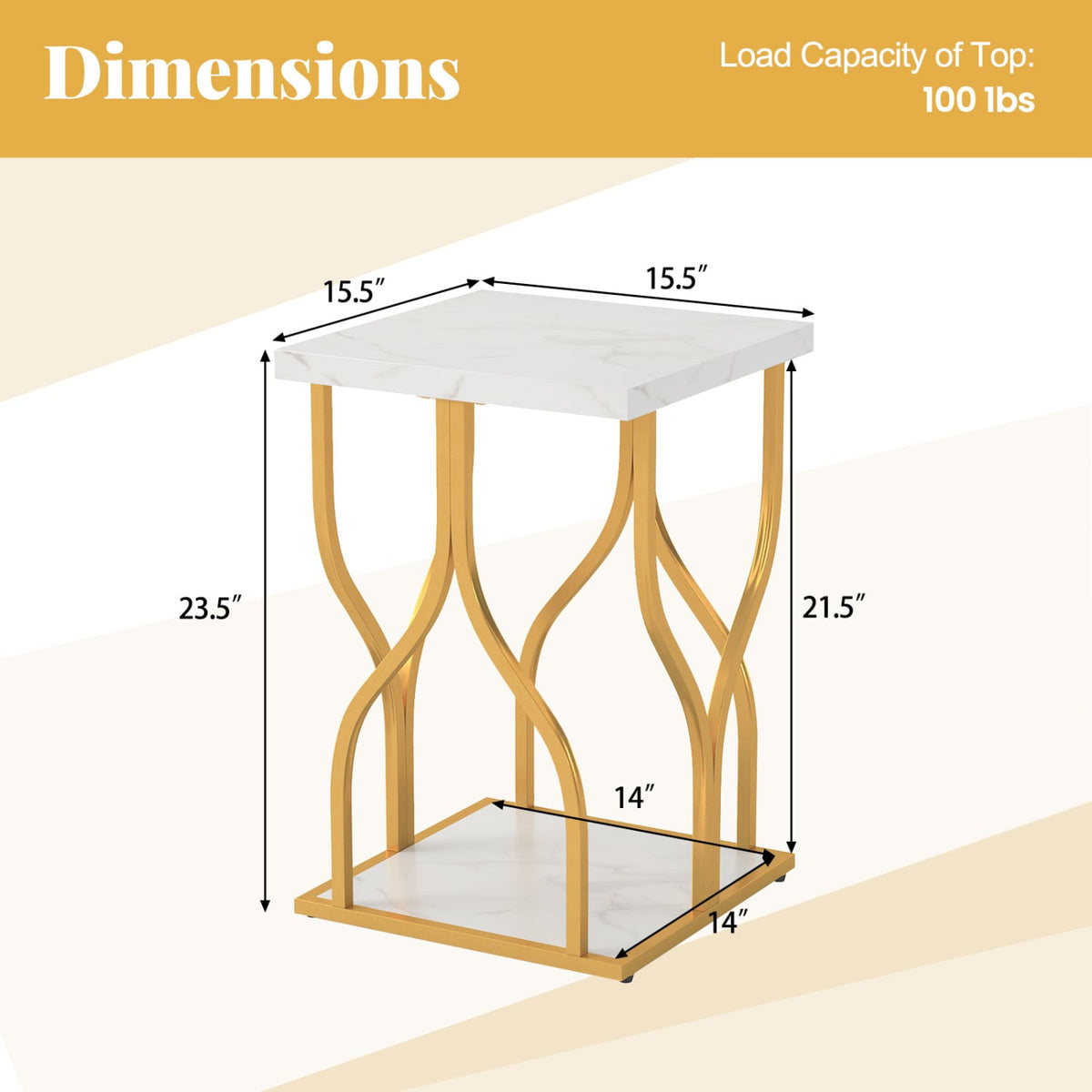 Faux Marble Bedside Night Stand with Petal-Inspired Metal Frame-White-Nightstands-DECOROLALA