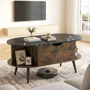 Faux Marble Lift Top Coffee Table with Hidden Compartment and Shelves-Black-Coffee Tables-DECOROLALA