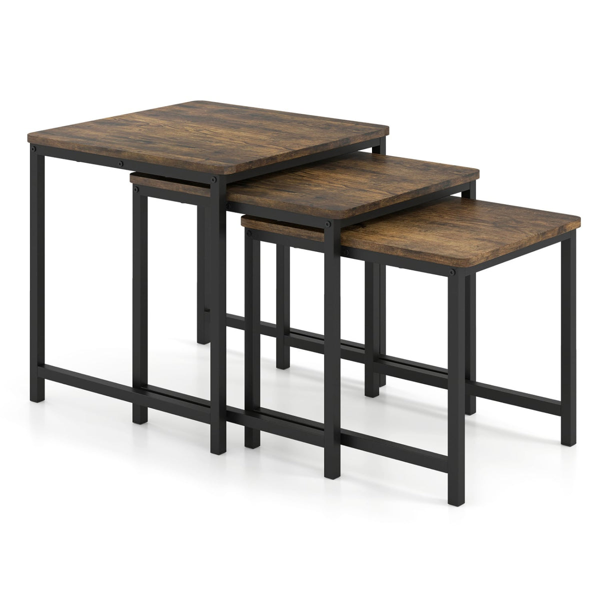 Faux Marble Nesting Table with Metal Frame Set of 3-Rustic Brown-End & Side Tables-DECOROLALA