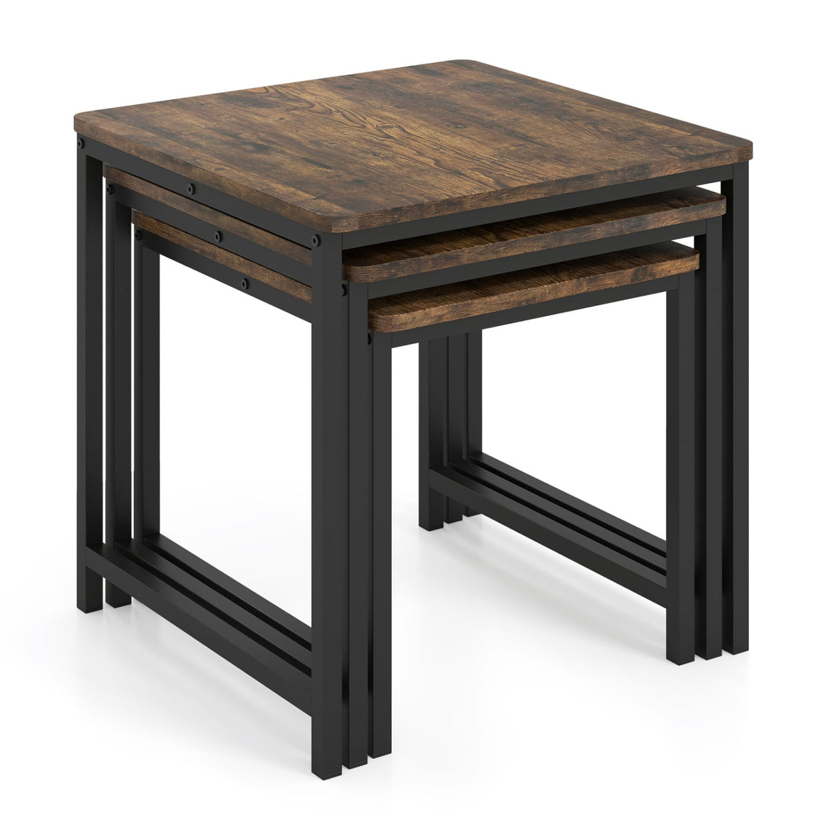 Faux Marble Nesting Table with Metal Frame Set of 3-Rustic Brown-End & Side Tables-DECOROLALA