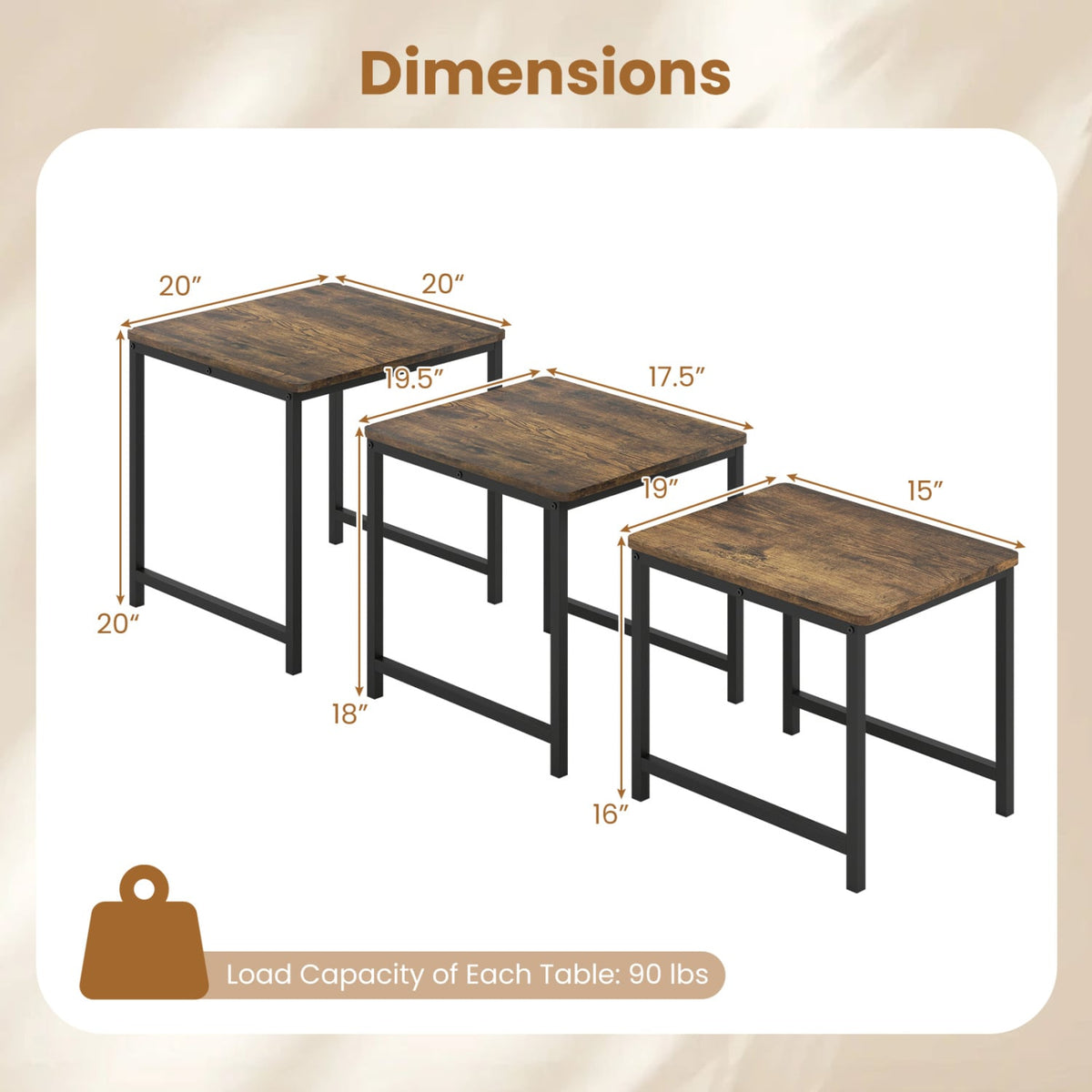 Faux Marble Nesting Table with Metal Frame Set of 3-Rustic Brown-End & Side Tables-DECOROLALA