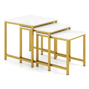 Faux Marble Nesting Table with Metal Frame Set of 3-White-End & Side Tables-DECOROLALA