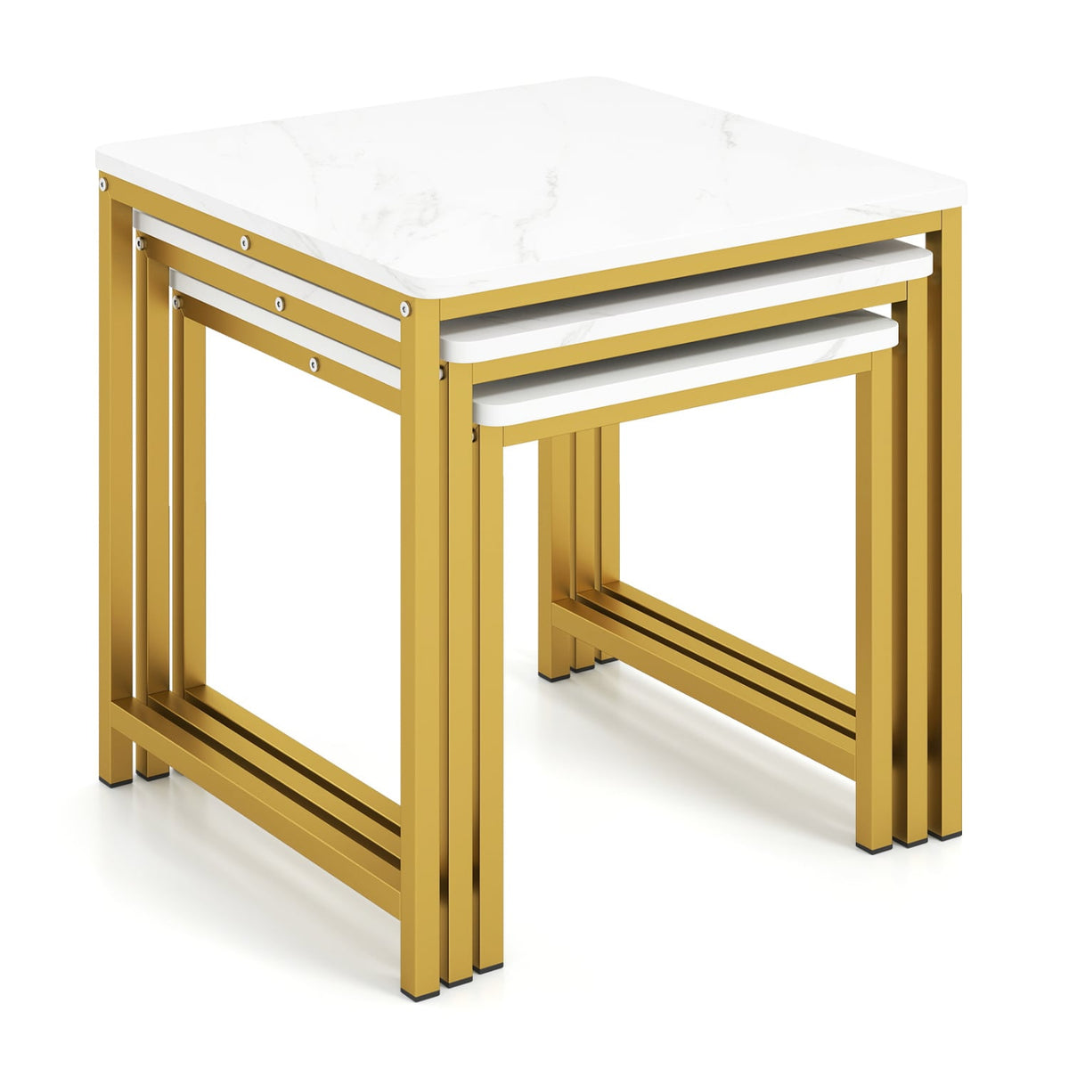 Faux Marble Nesting Table with Metal Frame Set of 3-White-End & Side Tables-DECOROLALA