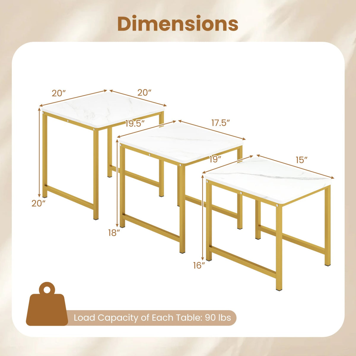 Faux Marble Nesting Table with Metal Frame Set of 3-White-End & Side Tables-DECOROLALA