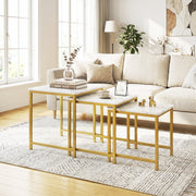Faux Marble Nesting Table with Metal Frame Set of 3-White-End & Side Tables-DECOROLALA