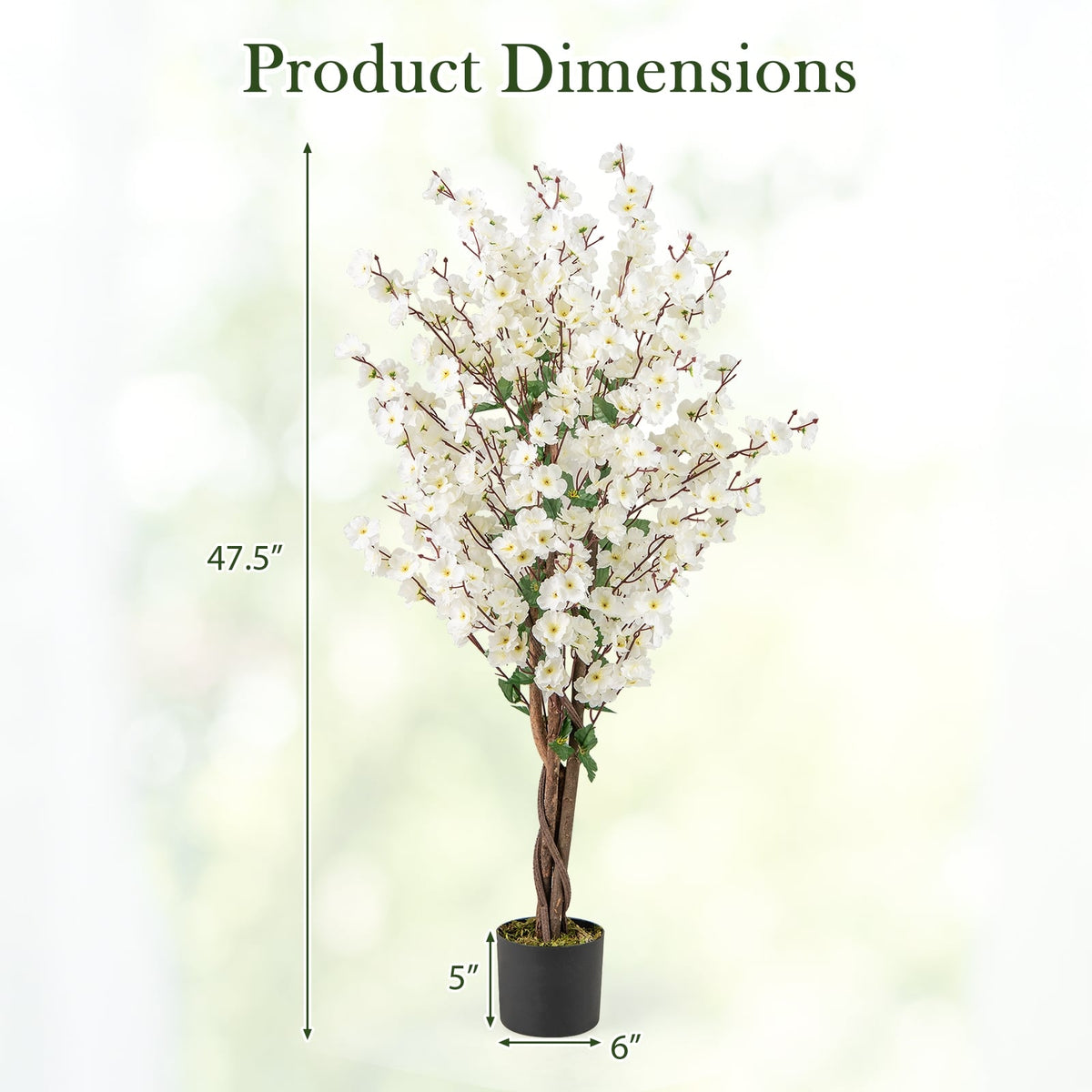 Faux Plum Blossom Plant with White Fabric Flower and Solid Wood Trunk-White-Artificial Plants-DECOROLALA