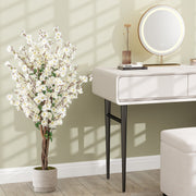 Faux Plum Blossom Plant with White Fabric Flower and Solid Wood Trunk-White-Artificial Plants-DECOROLALA