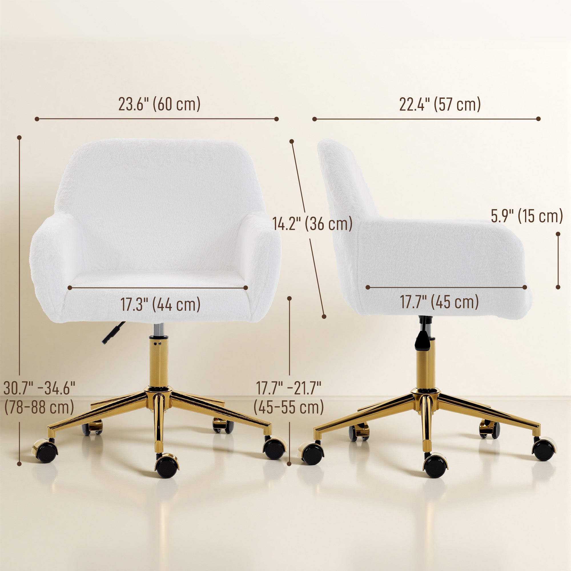 Faux Rabbit Fur Office Chair - Cream White & Gold Base-Office Products > Office Furniture > Office Chairs > Task Chairs-DECOROLALA