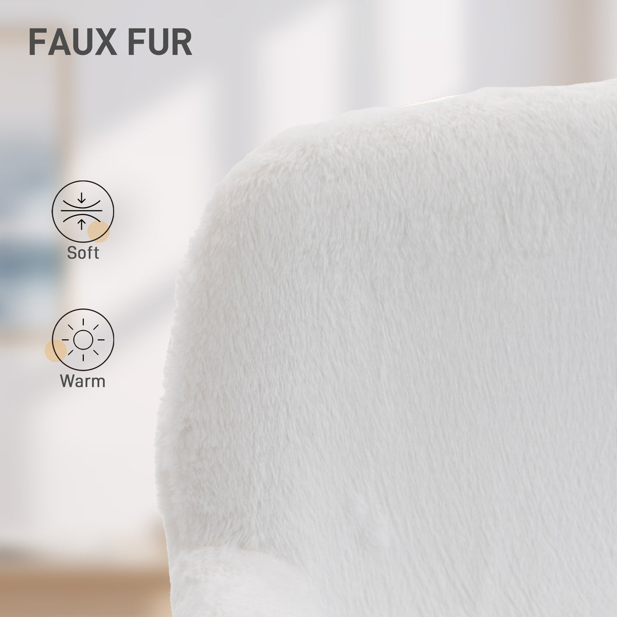 Faux Rabbit Fur Office Chair - Cream White & Gold Base-Office Products > Office Furniture > Office Chairs > Task Chairs-DECOROLALA