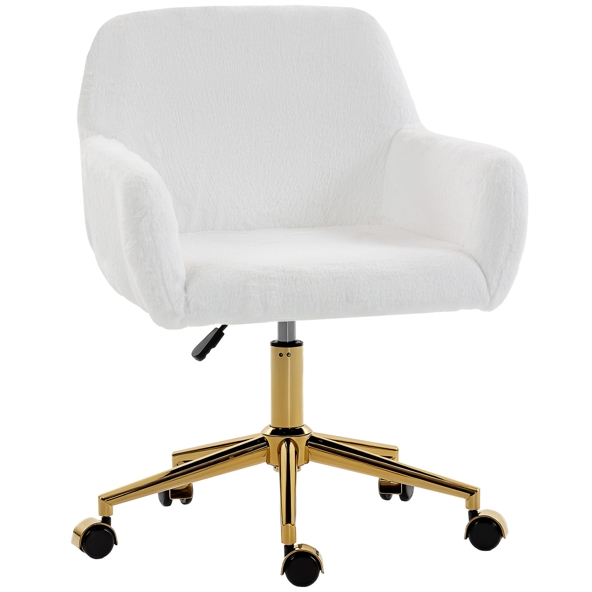Faux Rabbit Fur Office Chair - Cream White & Gold Base-Office Products > Office Furniture > Office Chairs > Task Chairs-DECOROLALA