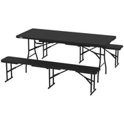 Faux Rattan 6FT 3-Piece Outdoor Picnic Table Bench Set, Black-DECOROLALA