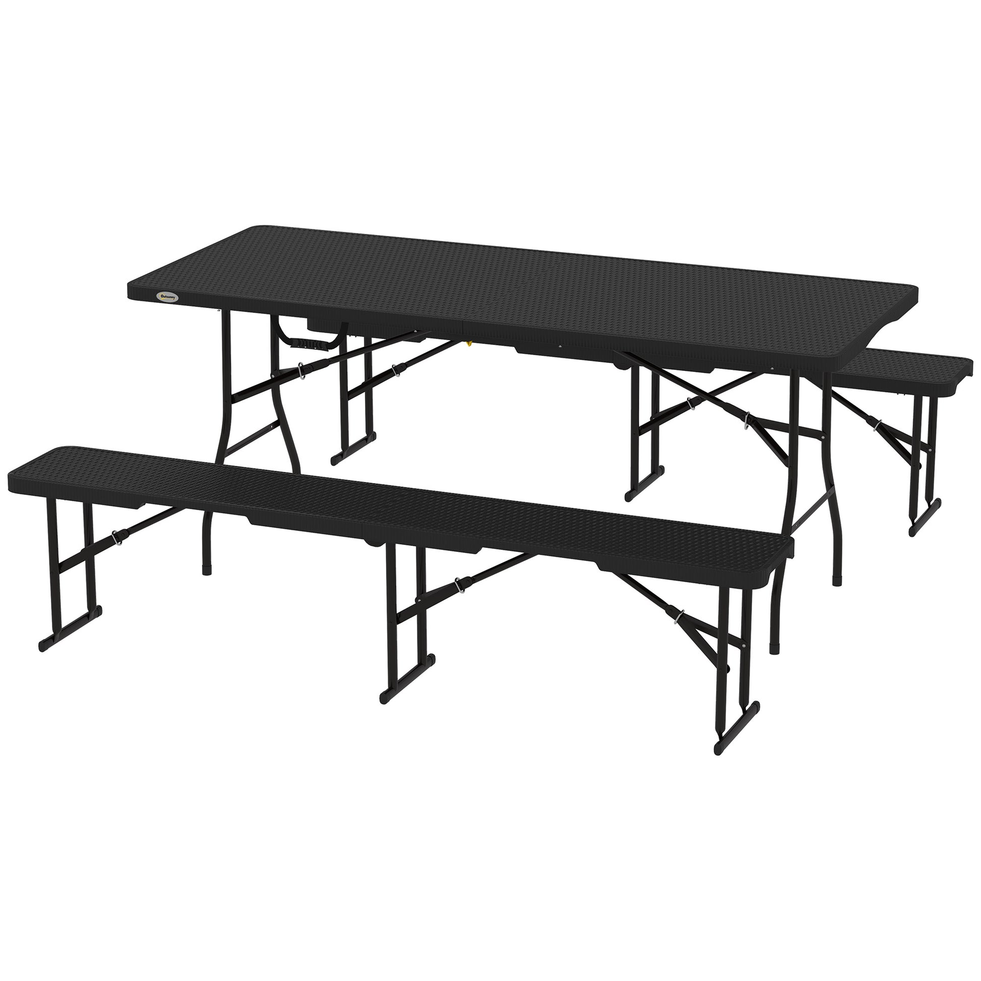 Faux Rattan 6FT 3-Piece Outdoor Picnic Table Bench Set, Black-DECOROLALA