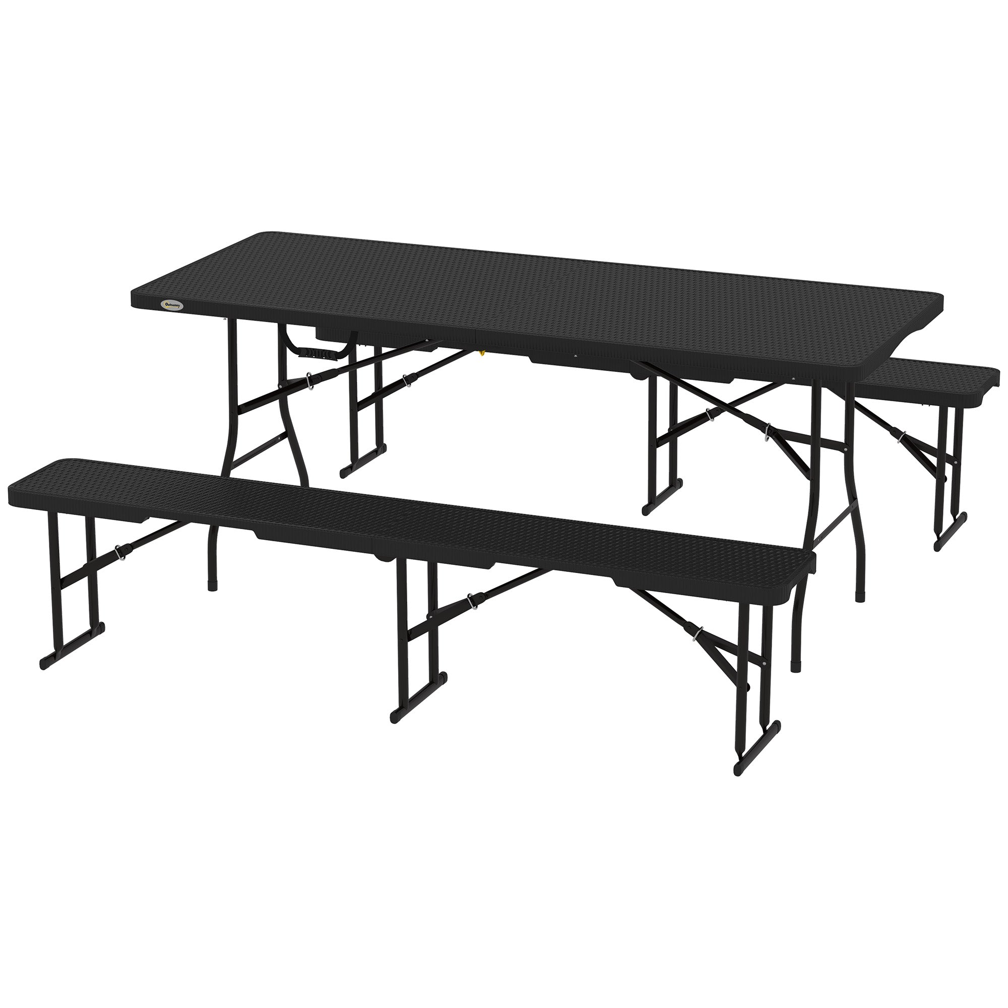 Faux Rattan 6FT 3-Piece Outdoor Picnic Table Bench Set, Black-DECOROLALA