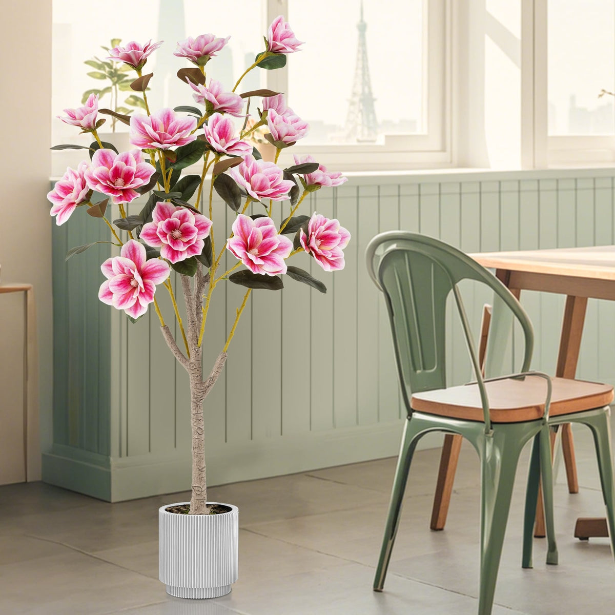 Faux Wedding Flower Plant with Elegant PEVA Leaves and Multi-branch Trunks-Pink-Artificial Plants-DECOROLALA