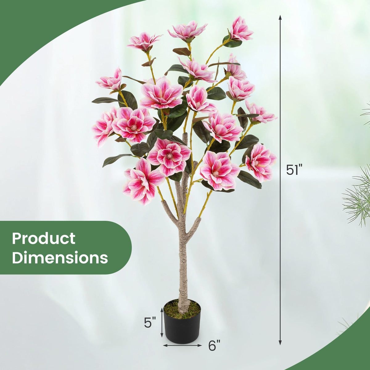 Faux Wedding Flower Plant with Elegant PEVA Leaves and Multi-branch Trunks-Pink-Artificial Plants-DECOROLALA