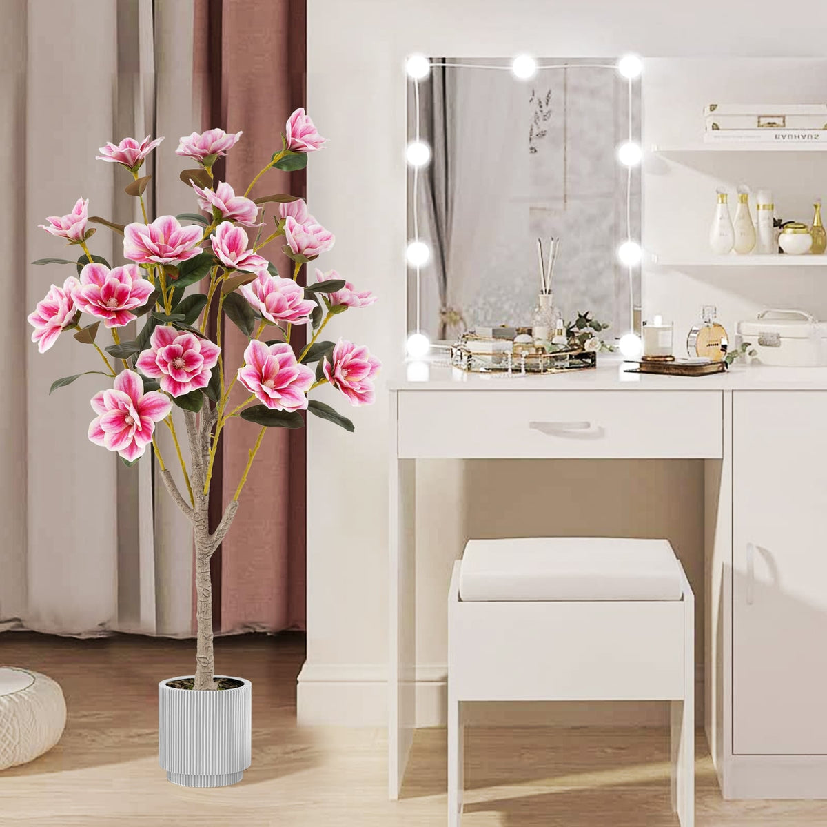 Faux Wedding Flower Plant with Elegant PEVA Leaves and Multi-branch Trunks-Pink-Artificial Plants-DECOROLALA