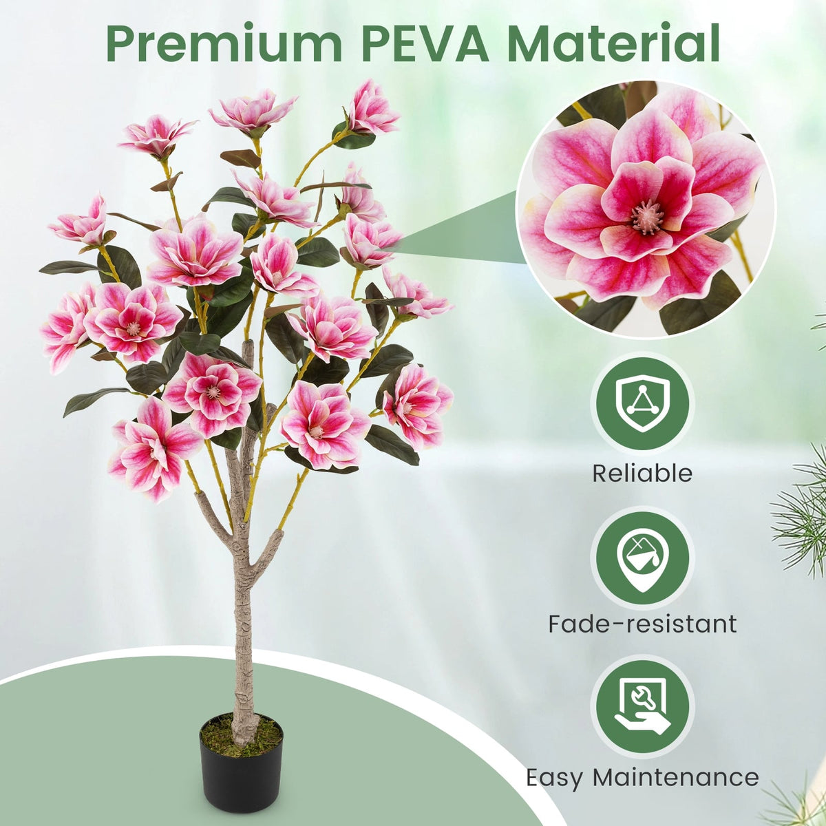 Faux Wedding Flower Plant with Elegant PEVA Leaves and Multi-branch Trunks-Pink-Artificial Plants-DECOROLALA