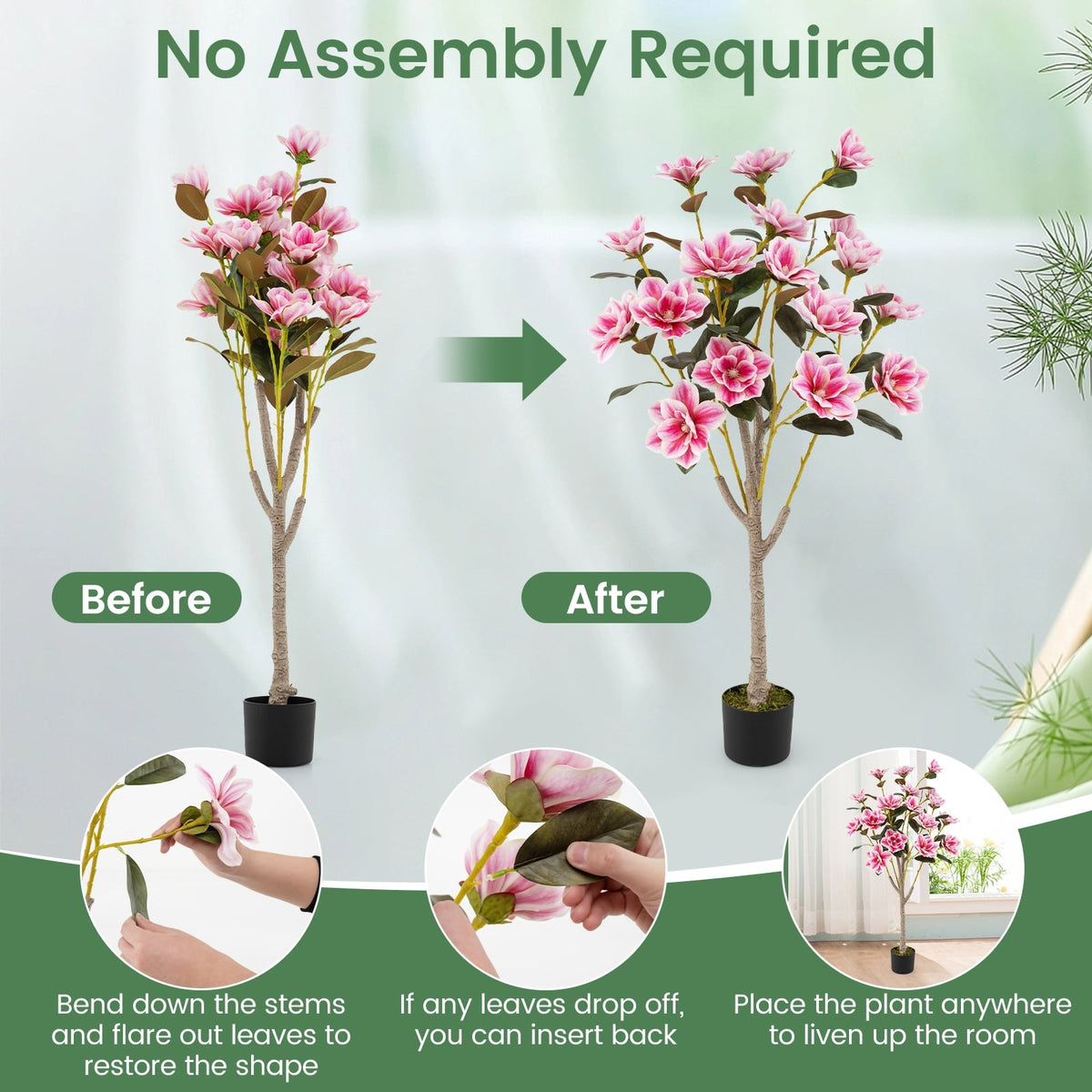 Faux Wedding Flower Plant with Elegant PEVA Leaves and Multi-branch Trunks-Pink-Artificial Plants-DECOROLALA