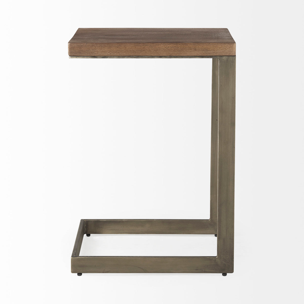 Faye 14L x 18W x 26H Medium Brown Wood W/ Antique Nickel Finished Metal Base C Side Table-End and Side Tables-DECOROLALA