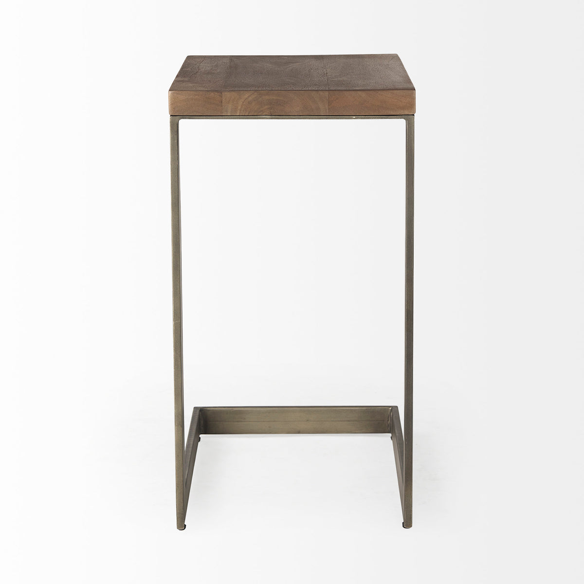 Faye 14L x 18W x 26H Medium Brown Wood W/ Antique Nickel Finished Metal Base C Side Table-End and Side Tables-DECOROLALA