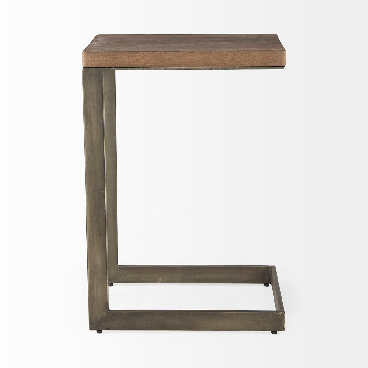 Faye 14L x 18W x 26H Medium Brown Wood W/ Antique Nickel Finished Metal Base C Side Table-End and Side Tables-DECOROLALA