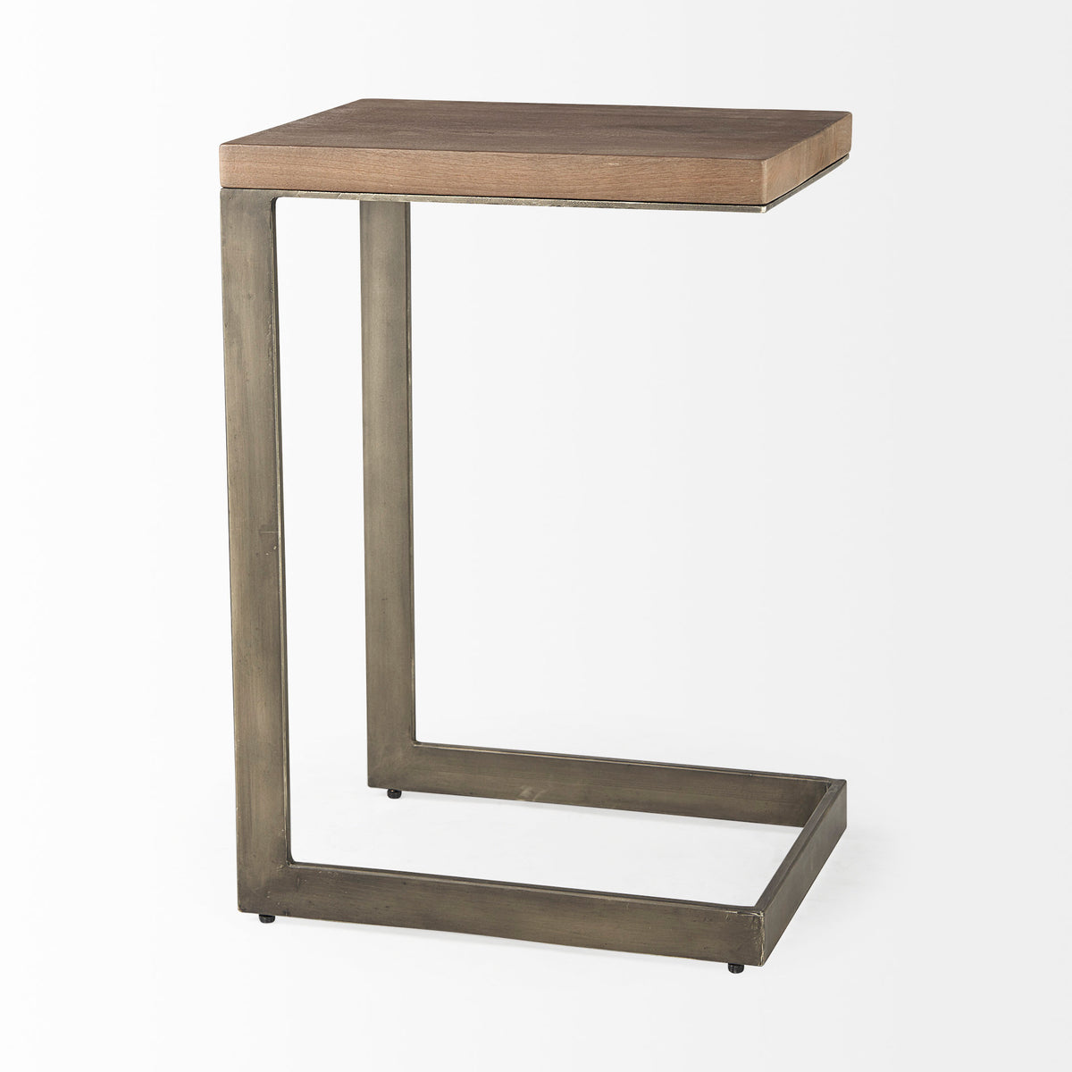 Faye 14L x 18W x 26H Medium Brown Wood W/ Antique Nickel Finished Metal Base C Side Table-End and Side Tables-DECOROLALA