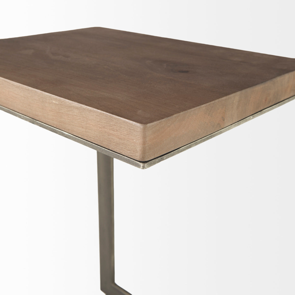 Faye 14L x 18W x 26H Medium Brown Wood W/ Antique Nickel Finished Metal Base C Side Table-End and Side Tables-DECOROLALA