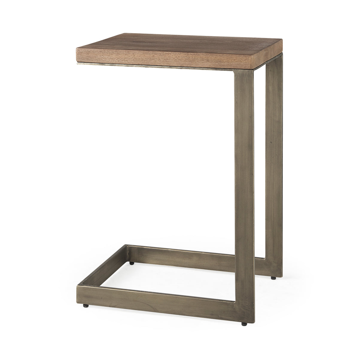Faye 14L x 18W x 26H Medium Brown Wood W/ Antique Nickel Finished Metal Base C Side Table-End and Side Tables-DECOROLALA