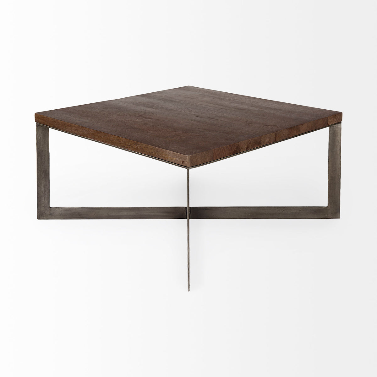 Faye 34L x 34W x 17H Finished Wood W/Gold Metal Base Square Coffee Table-Coffee Tables-DECOROLALA