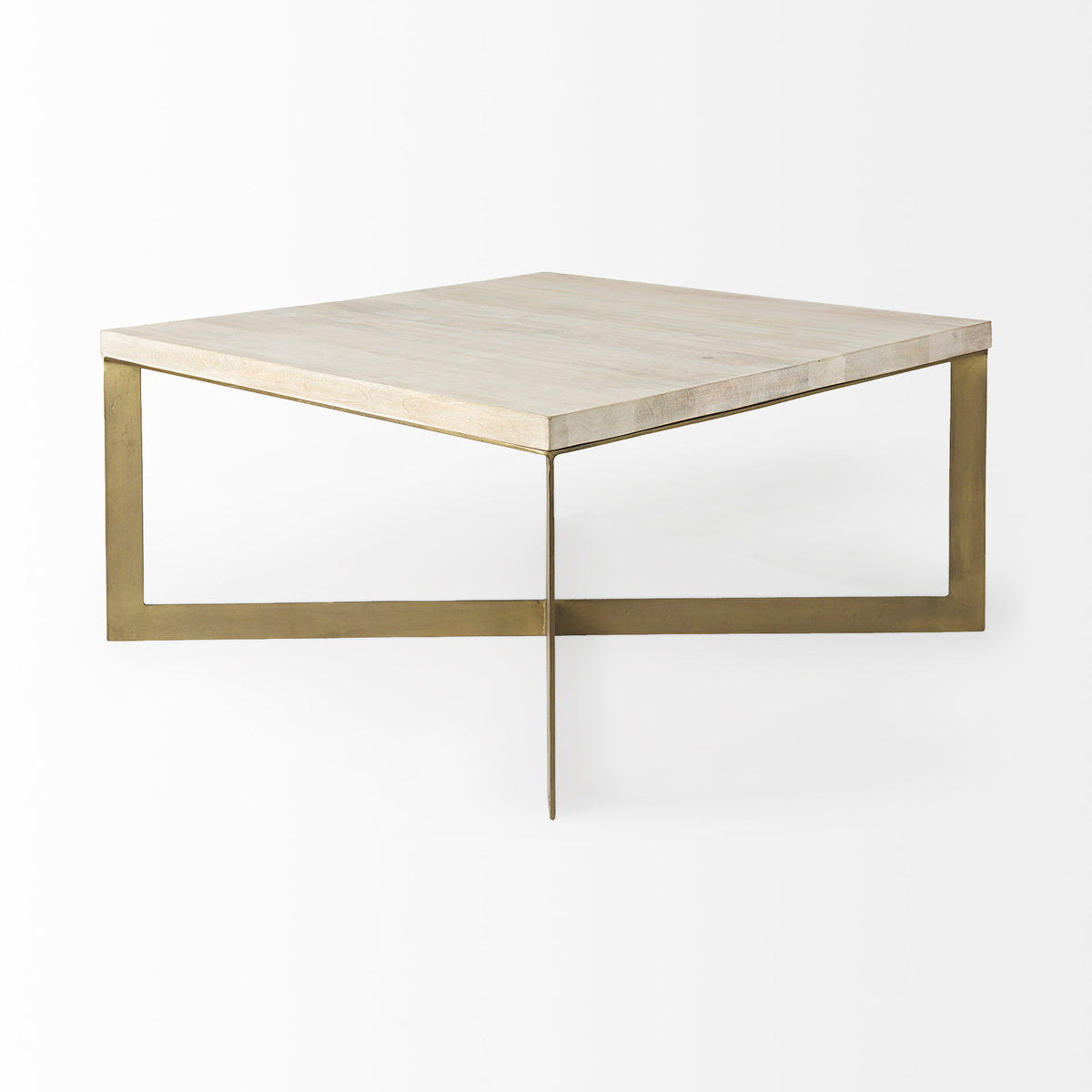 Faye 34L x 34W x 17H Finished Wood W/Gold Metal Base Square Coffee Table-Coffee Tables-DECOROLALA