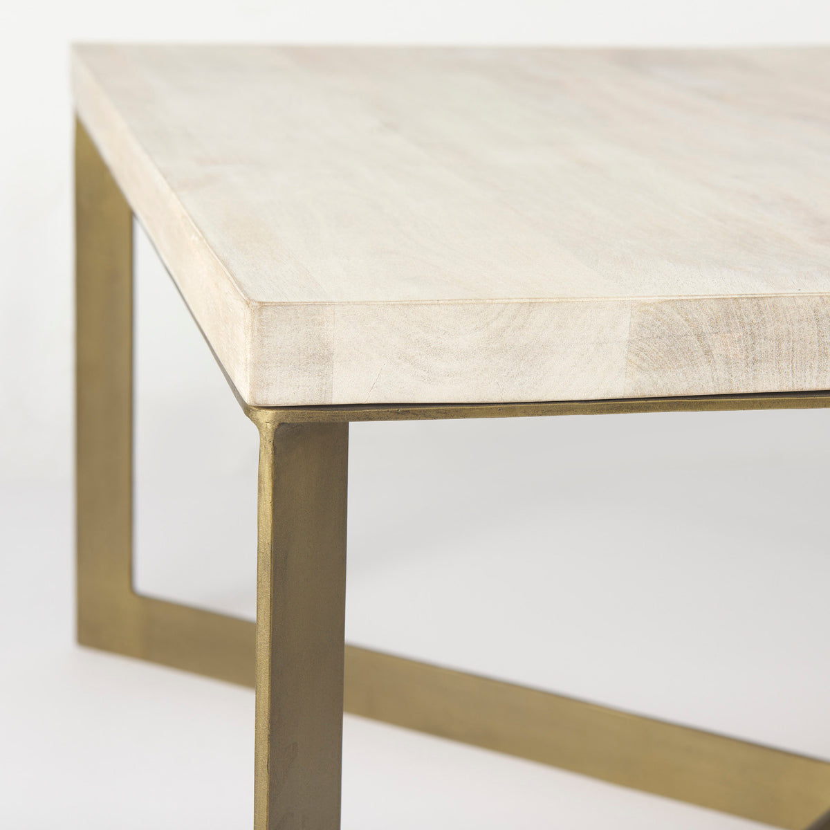 Faye 34L x 34W x 17H Finished Wood W/Gold Metal Base Square Coffee Table-Coffee Tables-DECOROLALA