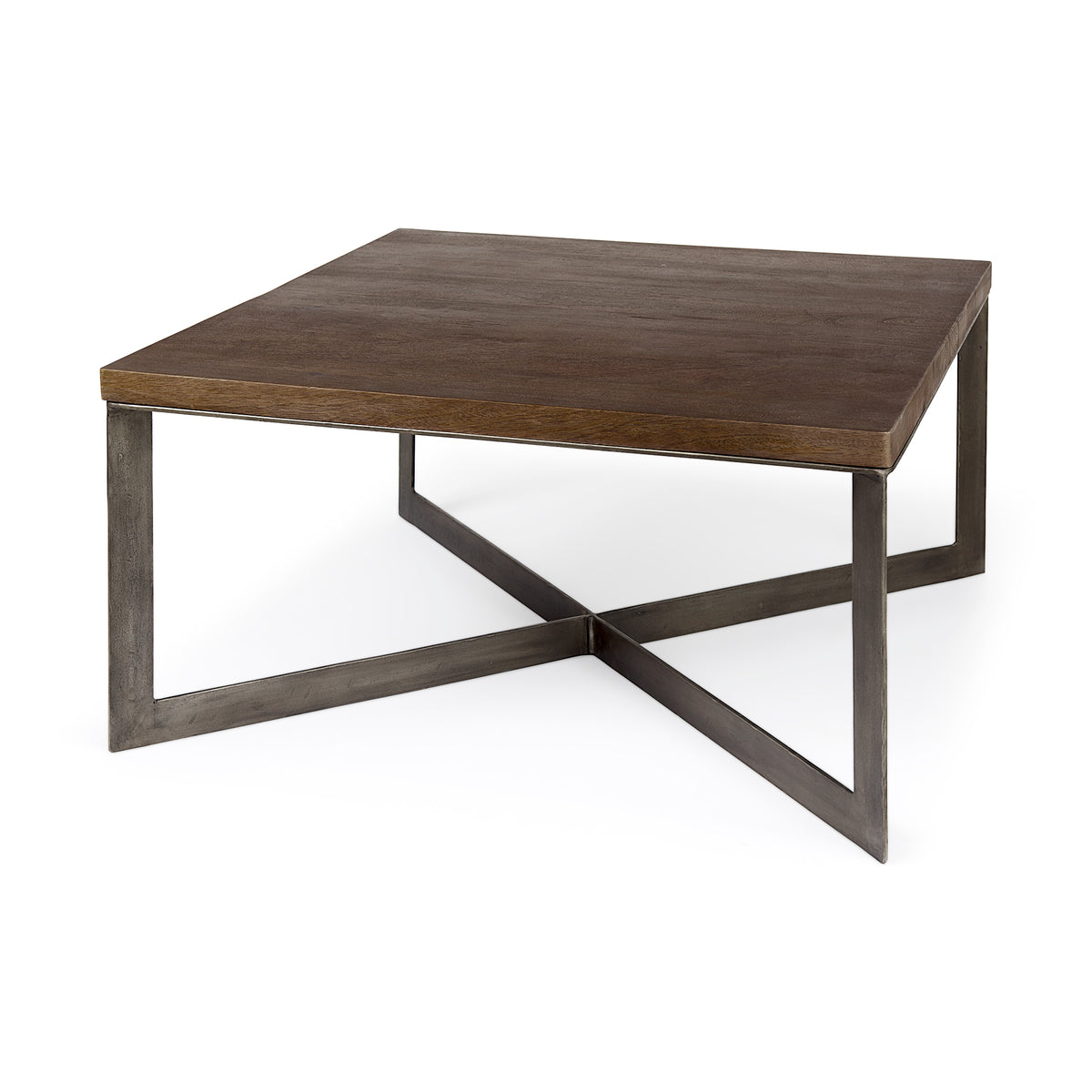 Faye 34L x 34W x 17H Finished Wood W/Gold Metal Base Square Coffee Table-Coffee Tables-DECOROLALA