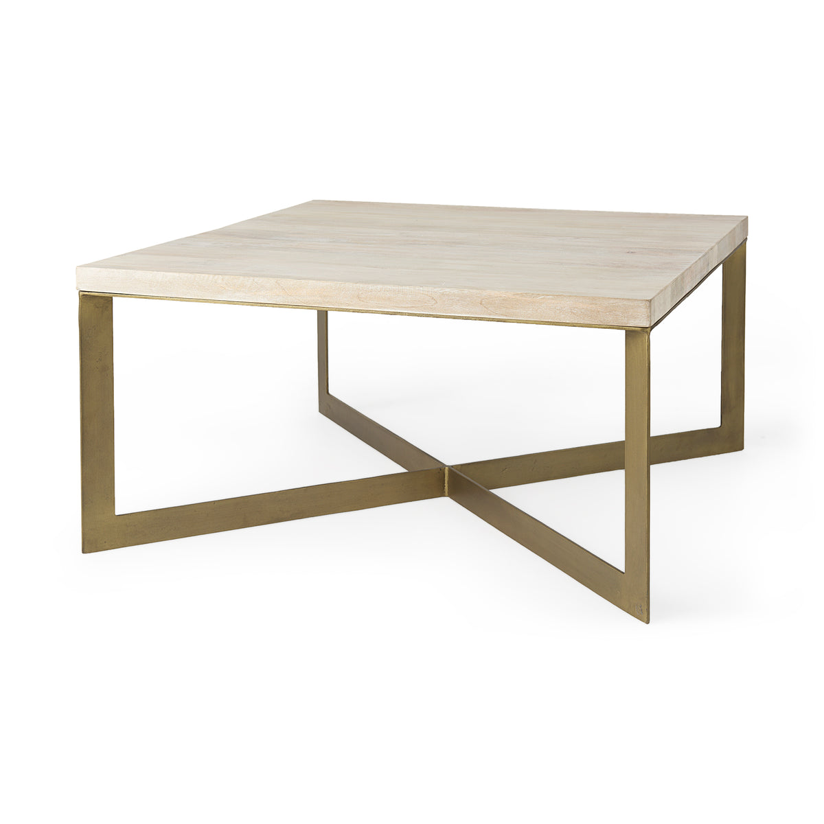 Faye 34L x 34W x 17H Finished Wood W/Gold Metal Base Square Coffee Table-Coffee Tables-DECOROLALA