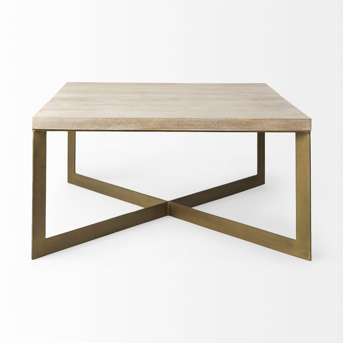 Faye 34L x 34W x 17H Finished Wood W/Gold Metal Base Square Coffee Table-Coffee Tables-DECOROLALA