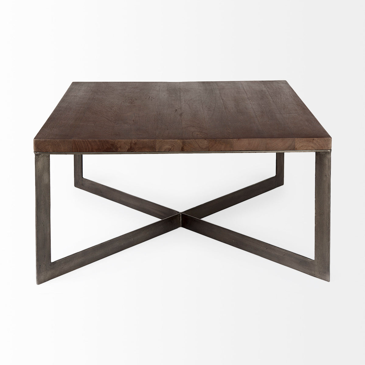 Faye 34L x 34W x 17H Finished Wood W/Gold Metal Base Square Coffee Table-Coffee Tables-DECOROLALA
